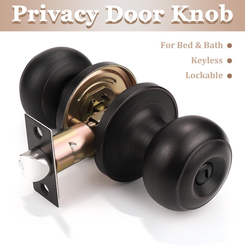 Probrico 5 Pack Interior Bathroom Privacy Keyless Doorknobs Door Lock Lockset in Oil Rubbed Bronze - Image 2